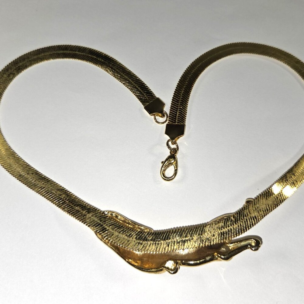 Leopard Panther Rhinestone Gold Tone Necklace - Picture 11 of 12